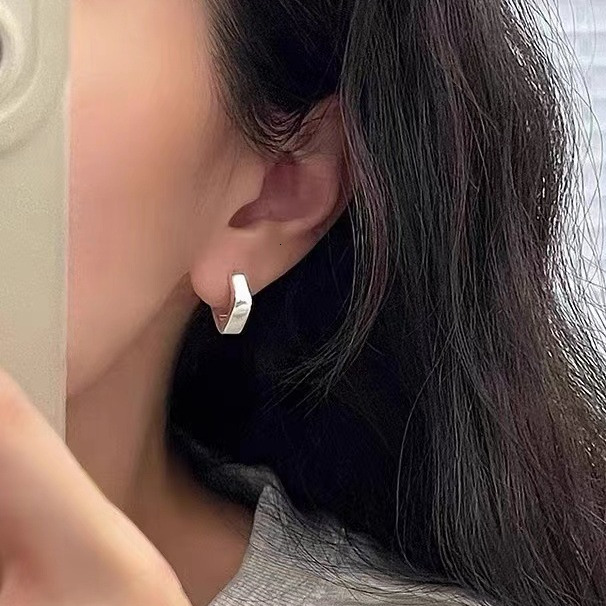 Brushed metal with simple ins style, geometric shape girls, versatile and compact earrings for daily use, needle new style