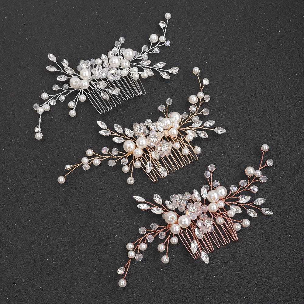 Silver rose gold pearl hair comb handmade wedding headpiece suitable for womens decoration bridal hair accessories fashionable headpieces W241007