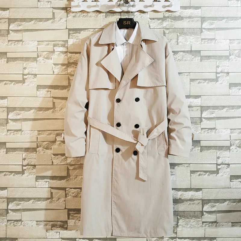 Korean fashion spring trench coat mens windproof trench coat mens smart casual loose long coat street size 5XL W2410079