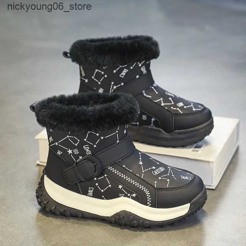 Boots Mid Top Children Snow Boots Kid Velvet Thicken Boot Girl Boys Winter Trendy All-match Anti-slip Wear-resistant Child Cotton Boot L240910