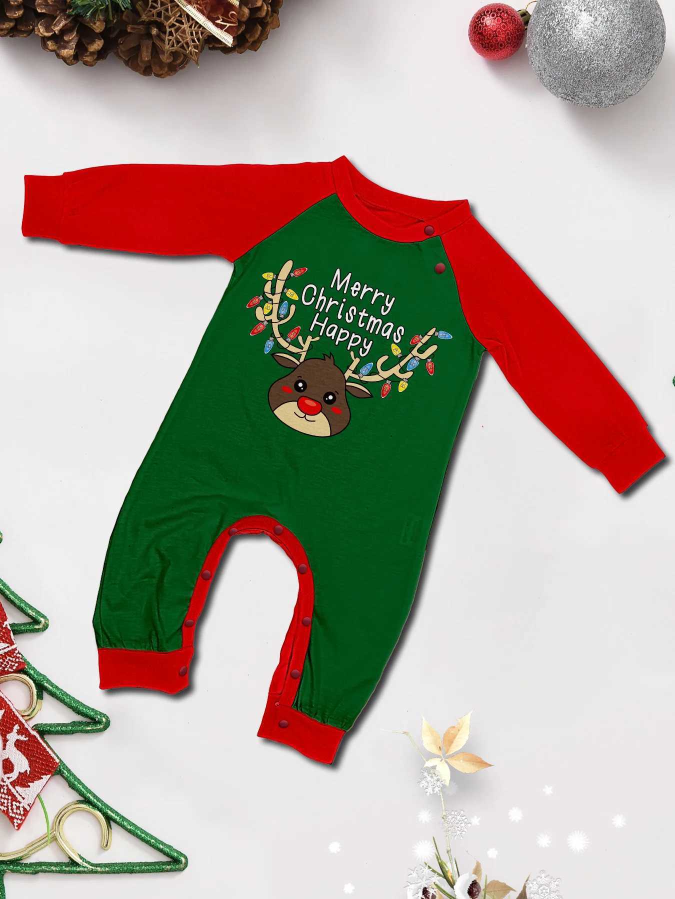 2025 Christmas Family Matching Pajamas Happy Christmas Deer Adult Childrens Clothing Top+Pants 2PCS Christmas Pajamas Dog Clothing W241008