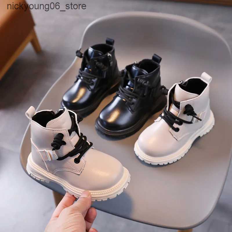 Boots Childrens Autumn Boots Thick Bottom Versatile Girls School Platform Ankle Boots Non-slip Kids Boys Black Short Boots Non-slip L240910