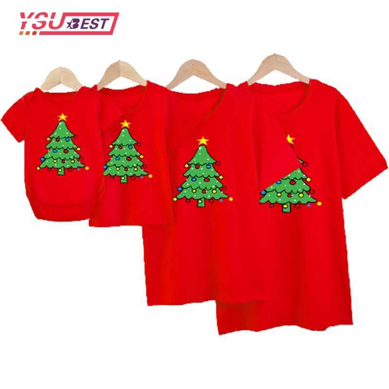 Family Appearance Set Christmas Mom and Me T-shirt Fashionable Family Matching Clothing Christmas Tree Mom and Mini T-shirt Cute W241008