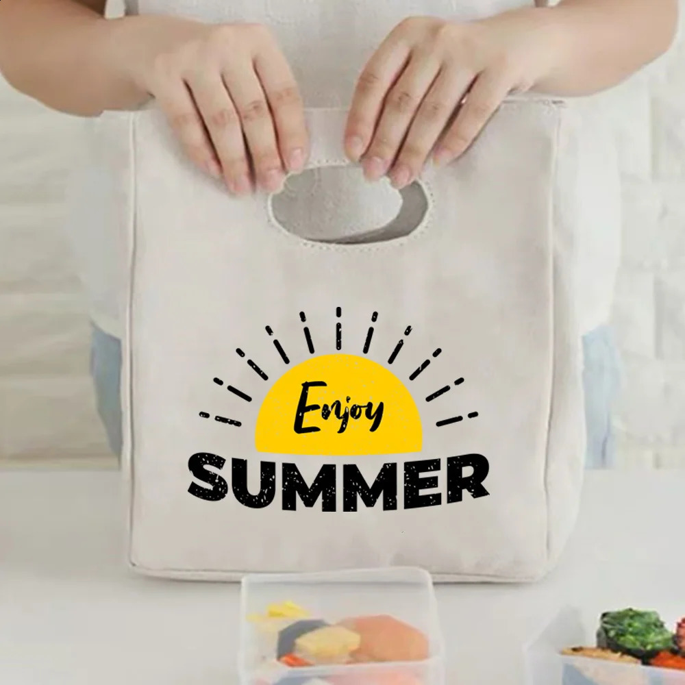 Thermal Insulated Bag Lunch Box Bags for Women Portable Fridge Tote Cooler Handbags Word Printed Food Work 240925