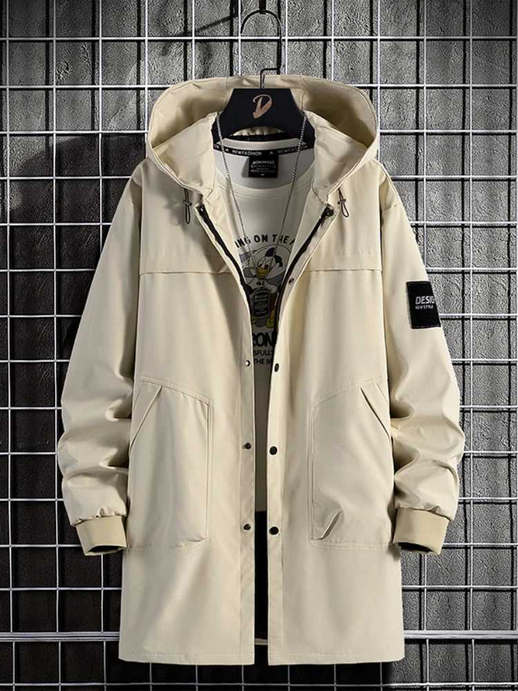 Spring and Autumn Changgou Coat Mens Fashion Hooded Windproof Jacket Black Coat Casual Jacket Large Size 6XL 7XL 8XL 9XL W241007