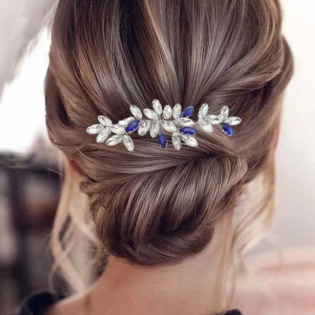 Elegant silver plated transparent/royal blue crystal hair comb suitable for women hair accessories bridal hair accessories gifts W241007