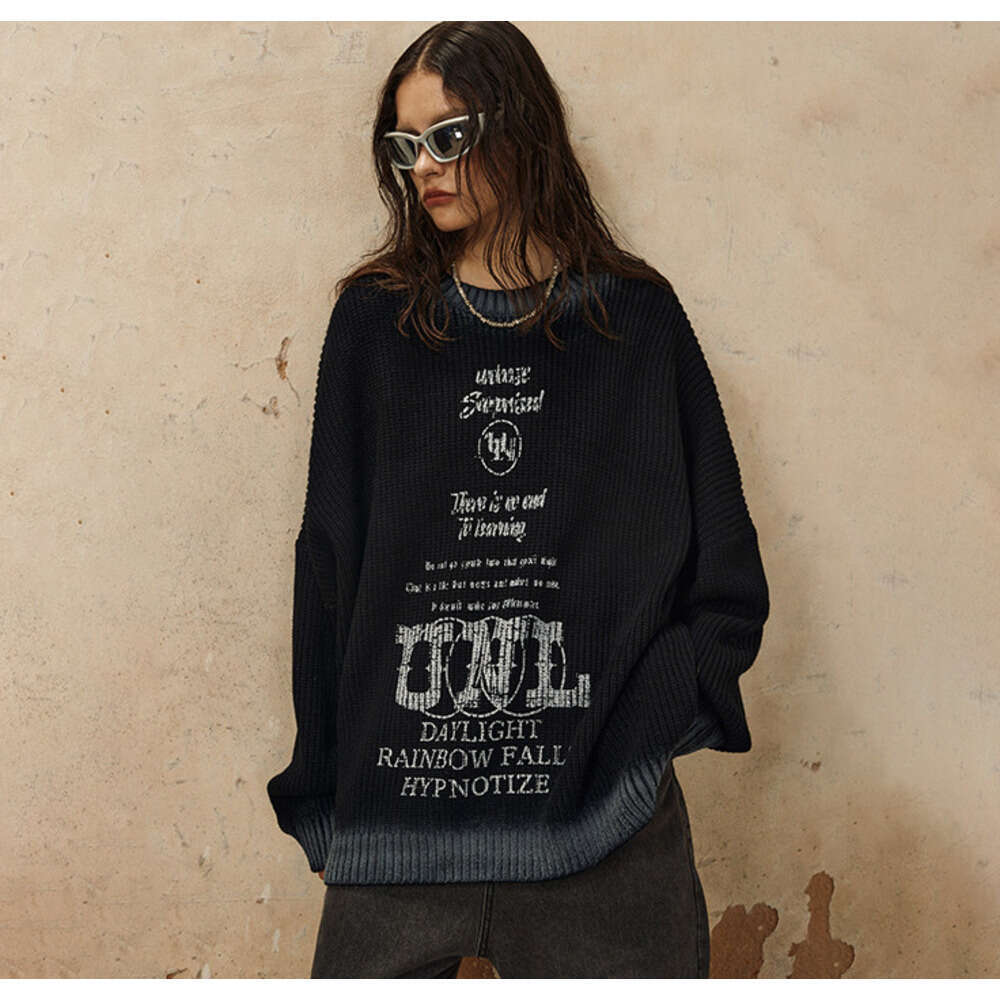 #OVDY 2023 American printed sweater with hand-painted craftsmanship, high-end oversize style top