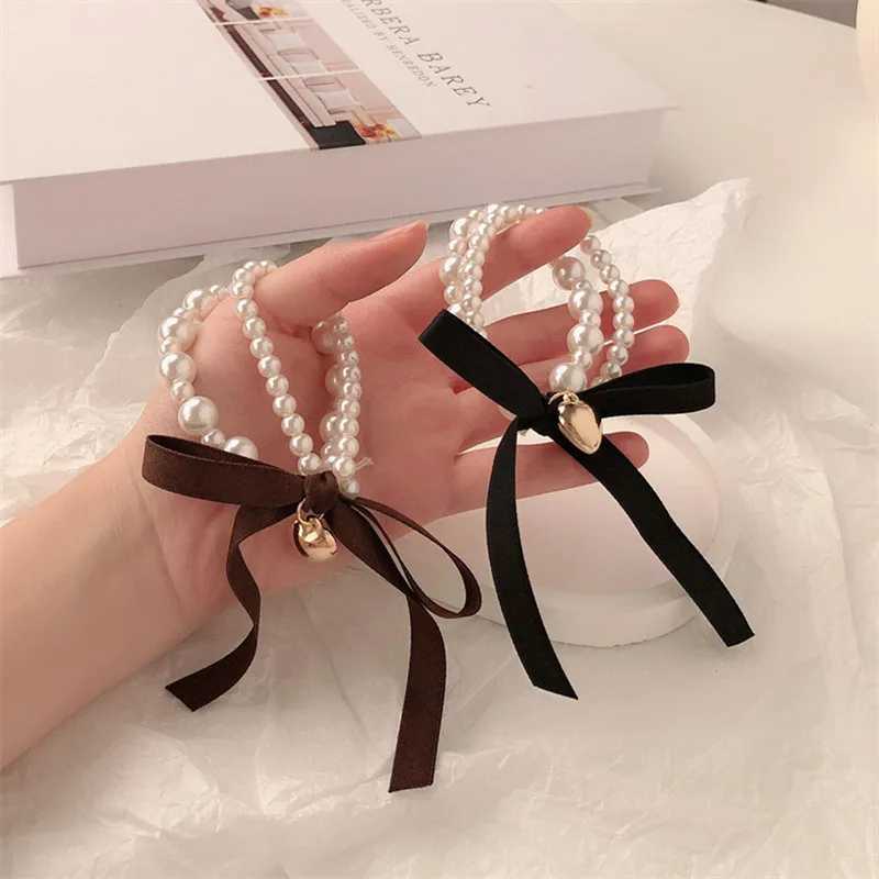 Korean Bow Sweet Hair Ring Pearl Love Simple Temperature Hair Rope Suitable for Women to Wear W241007