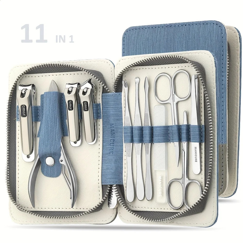9-in-1 high-quality ergonomic set practical kit stainless steel nail clipper with leather case suitable for both men and women 240927