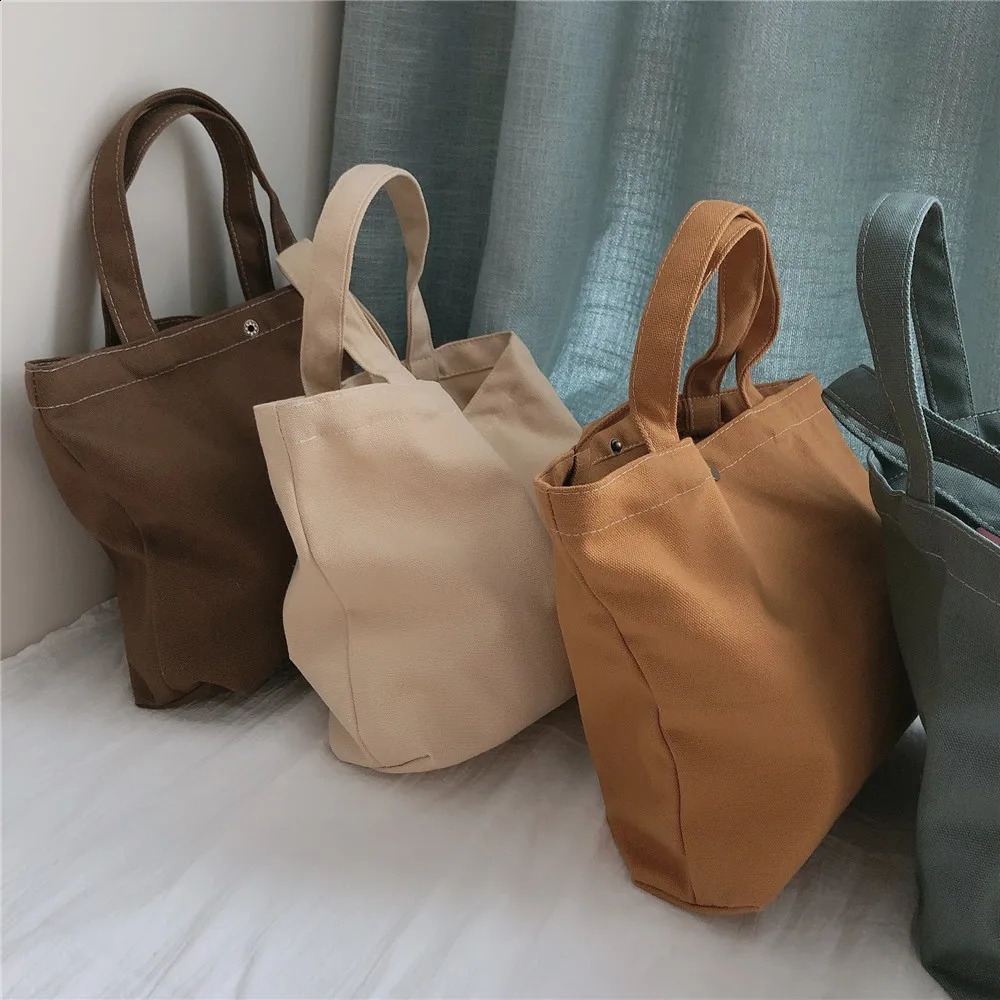 Fashion Canvas Bag Solid Color Shopping EcoFriendly Foldable Grocery Bags Folding Pocket Tote Shoulder Handbag 240925