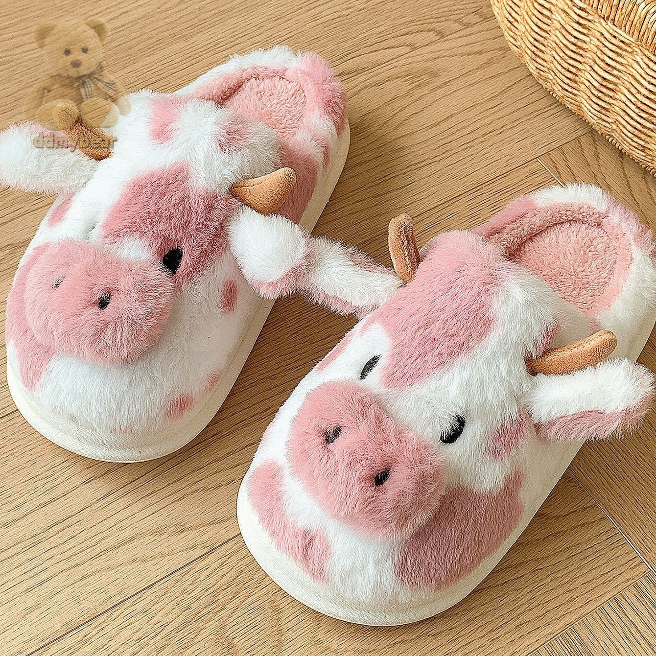 Ddmybear Thickened Bag Cartoon Cow Fur Slippers, Winter Leisure, Indoor Home, Warm And Non Slip Headband Chinese Brand Shoes F1008-25