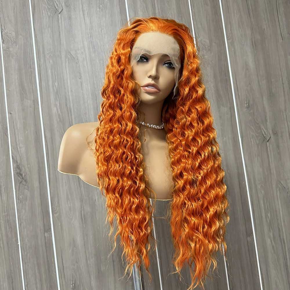 Orange Wig Deep Curly Synthetic Lace Front Wig Glueless Ginger Orange Hair Natural Hairline Wig for Women Heat Resistant CosplayXJ241008