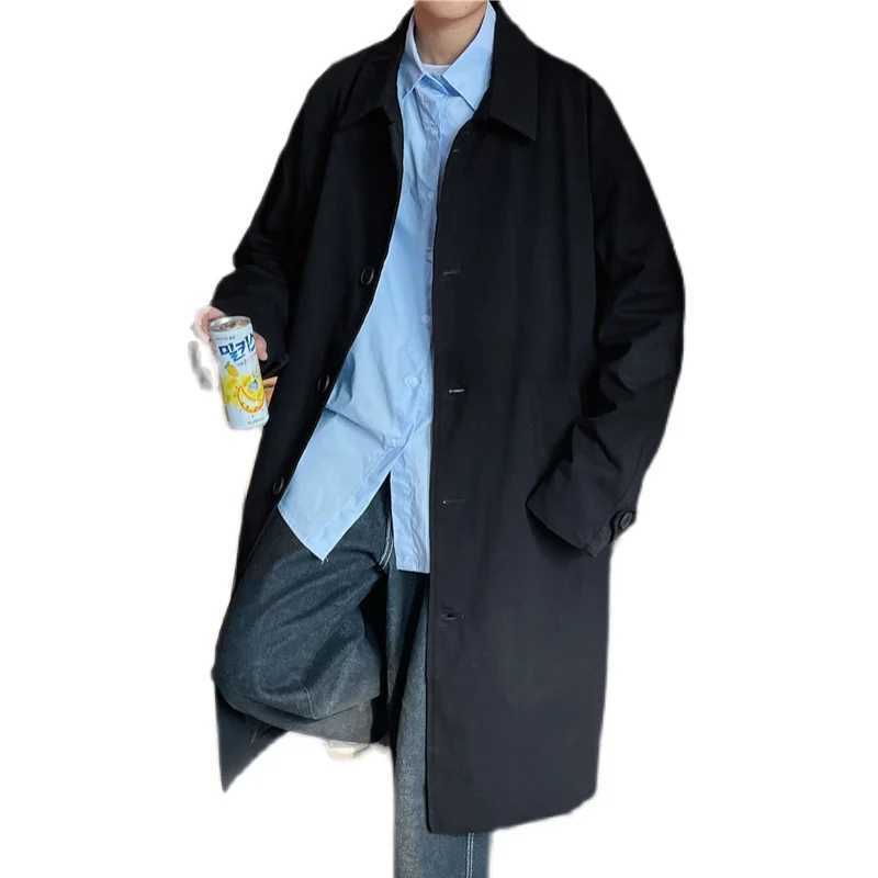 Hong Kong style Japanese knee length jacket casual mens autumn and winter windproof mid length Korean casual workwear jacket W241007
