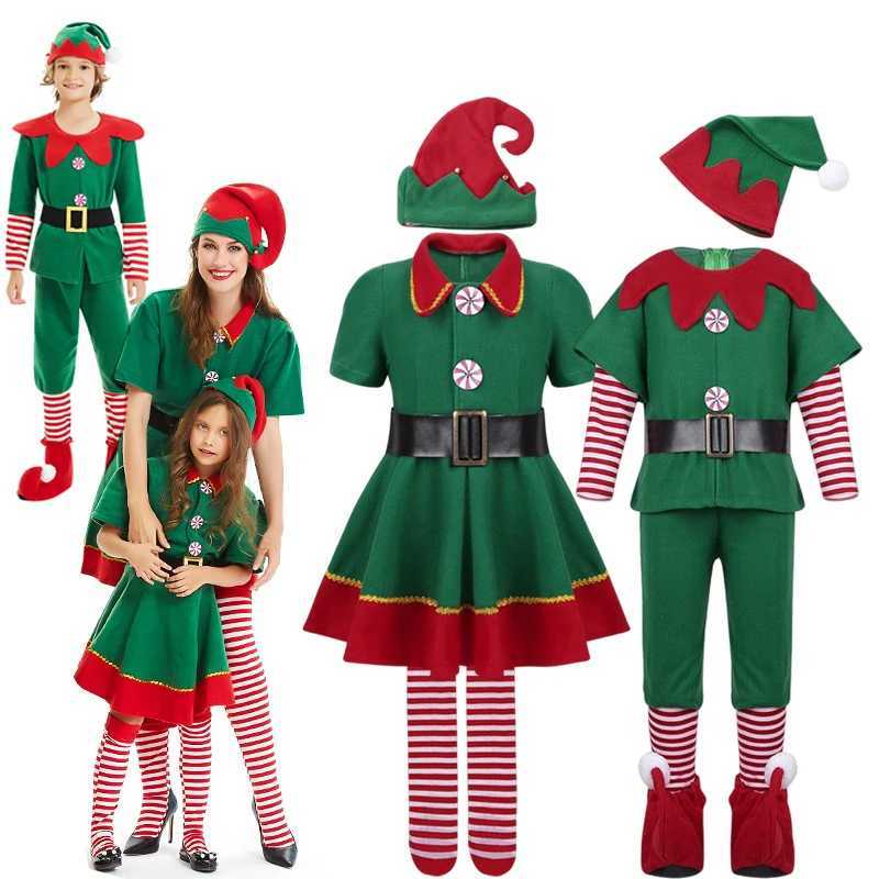 Christmas elf family costumes role-playing costumes green Santa Claus party performances mens clothing girls and boys fancy costumes W241008