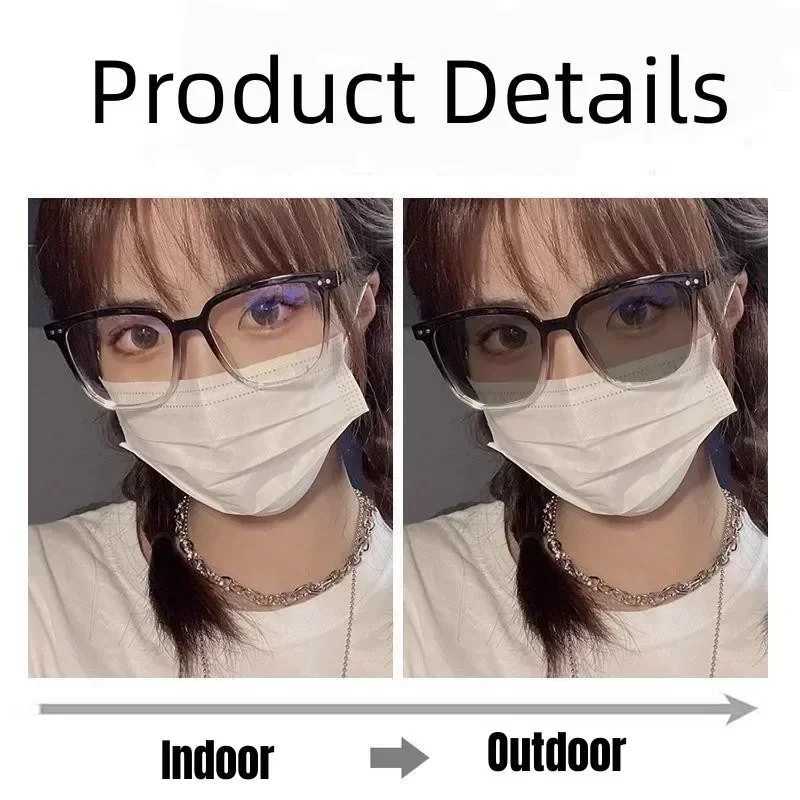 Smart Photochromic Glasses Men Women Anti-blue Light Short Sight Eyewear Suqare Frame Outdoor Color Changing Myopia SunglassesX241008
