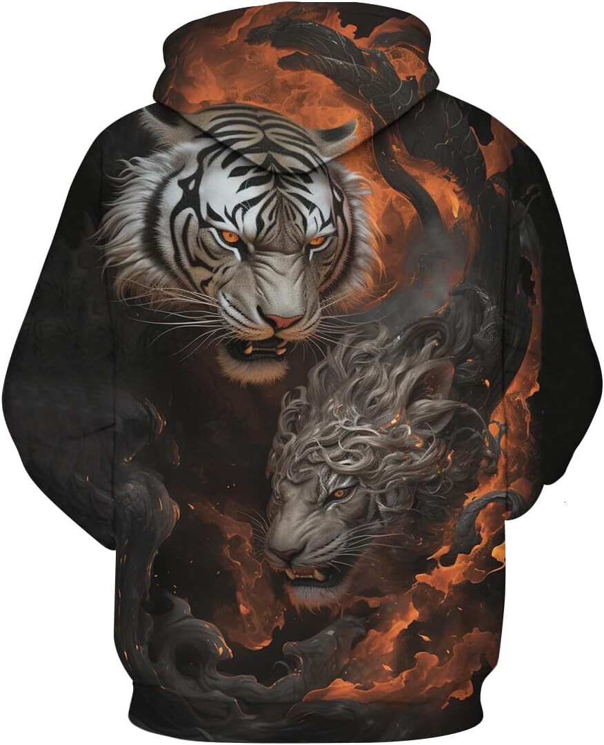 Hoodie for Mens Womens Psychedelic Tiger Hoodie Novelty Rose Print Casual Fashion Long Sleeved Pullover Hoodie Graphic Hoodies sweatshirt