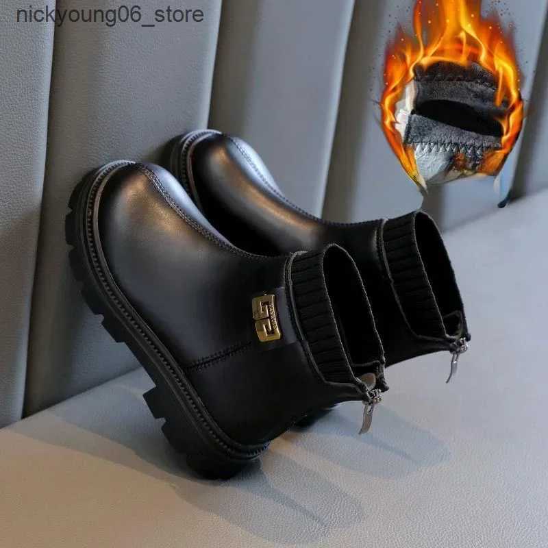 Boots Girls Boots Children Shoe 2024 Autumn Winter New Girls Short Boot Velvet Warm Mid Length Boot Girl Boot Girls Shoes Botas Nia L240910