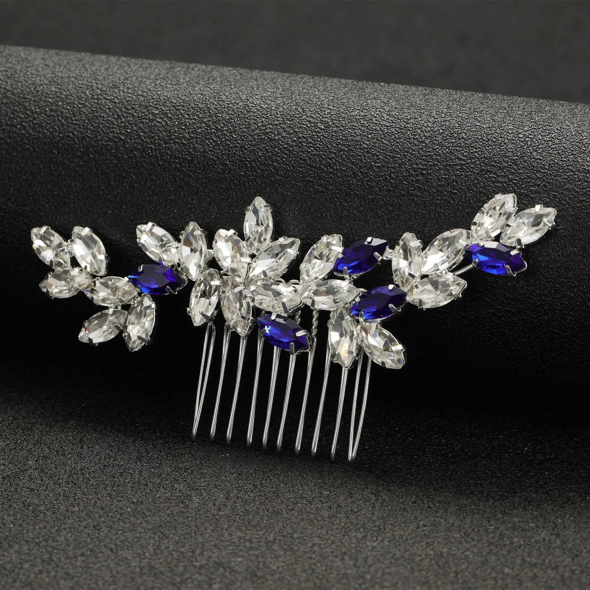 Elegant silver plated transparent/royal blue crystal hair comb suitable for women hair accessories bridal hair accessories gifts W241007