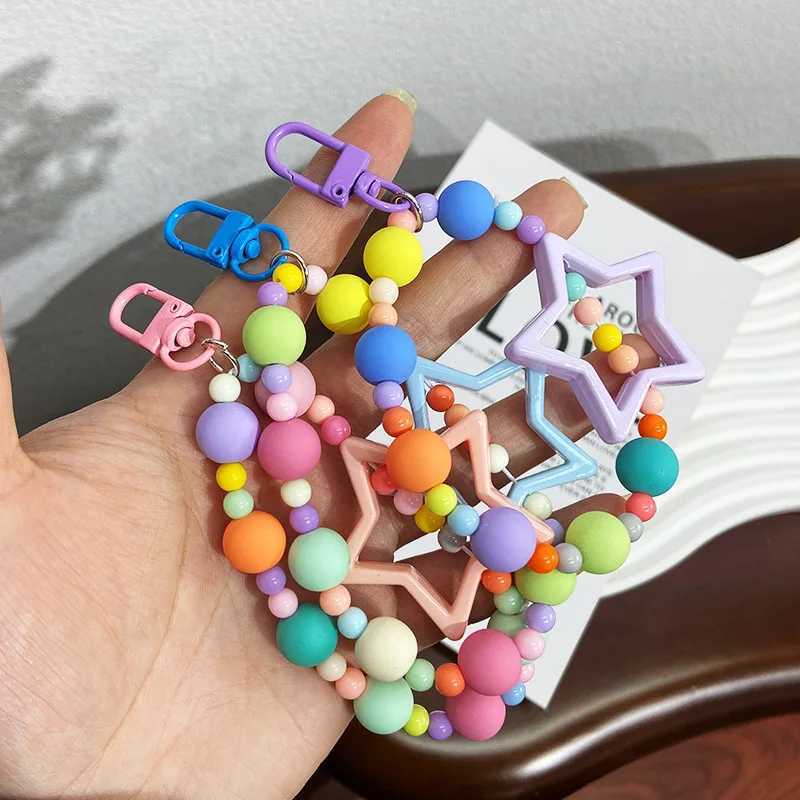 Mobile Phone Lanyard Wrist Strap Bag Pendant Car Keychain Girl Women Fresh Sweet Hand-held Chain Anti-lost Colofful Bead KeyringX241008