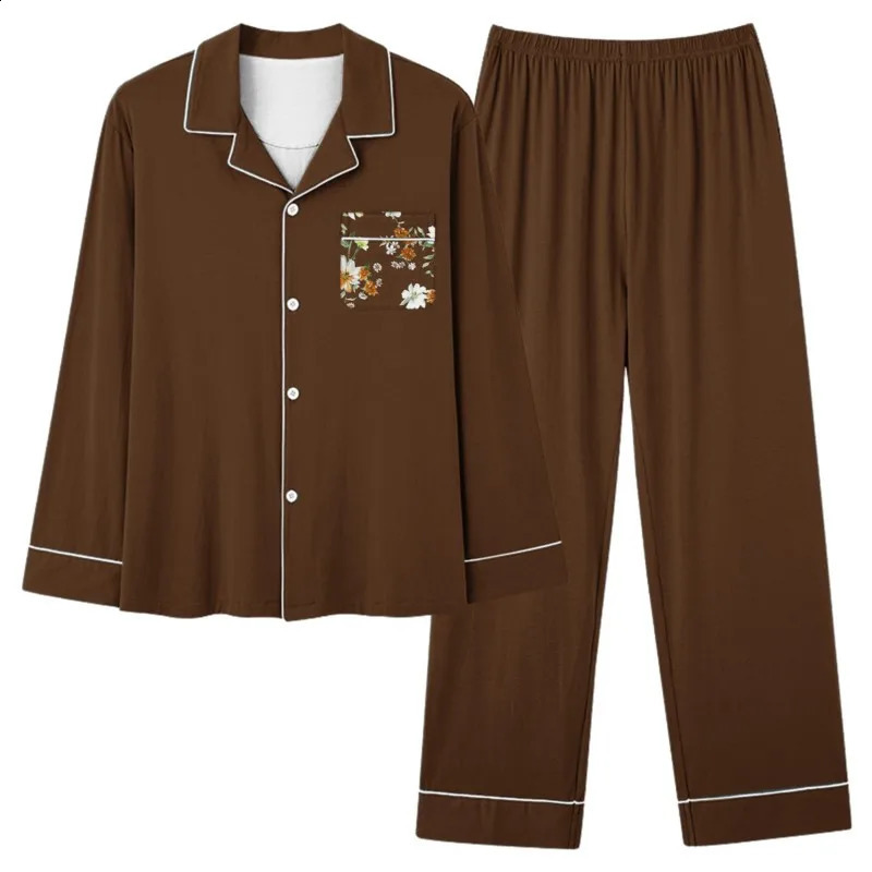 twopiece womens pocket lapel top and pants elegant comfortable loose fashionable ly printed pajamas 241008
