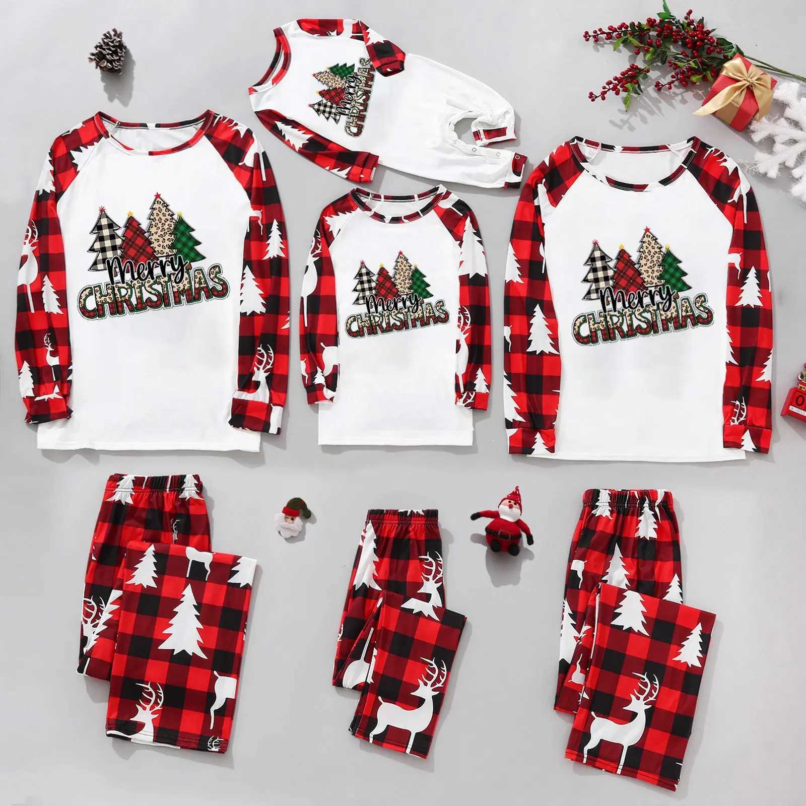 New 2024 Parent Child Family Matching Outfits Fashion Xmas Cartoon Prints Comforts Christmas Pajamas Family Holidays Baby ClotheXJ241008