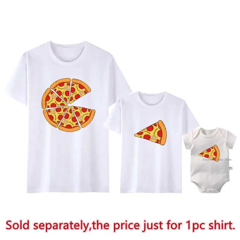 Funny Pizza and Pizza Slice Print Family Matching Shirts Cotton Dad and Daughter Son Kids Tshirts Baby Rompers Fathers Day GiftXJ241008
