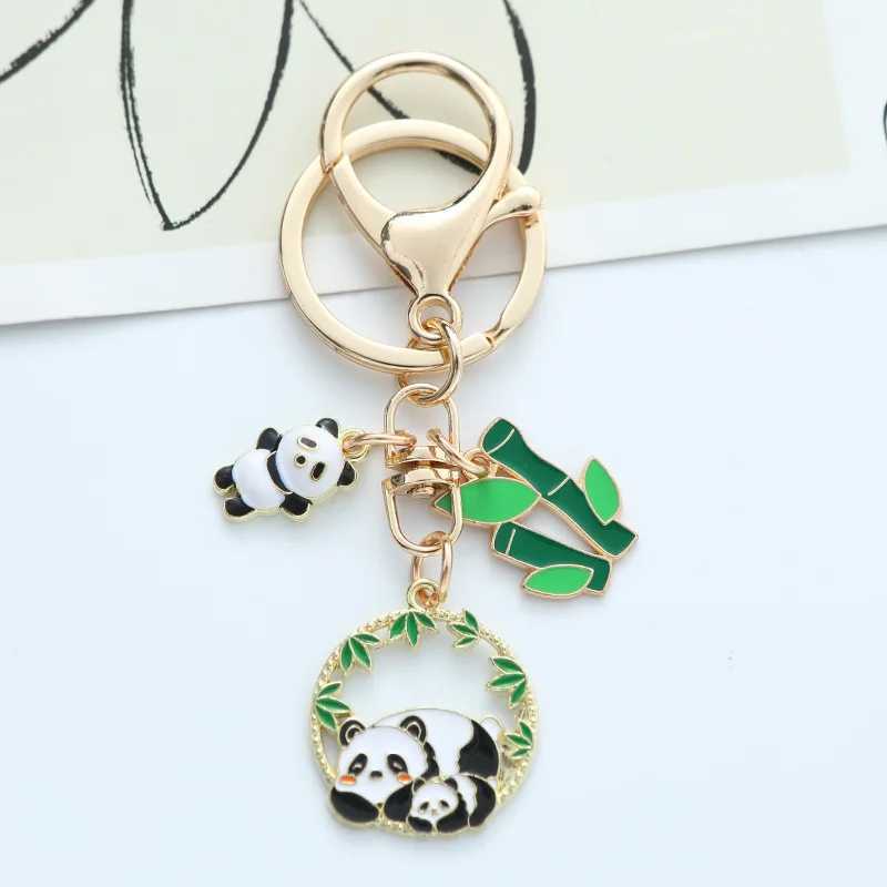 Cute Enamel Bamboo Panda Keychain for Women Girls Fashion Sweet Gold Color Metal Key Chain Handbag Key Pendant Jewelry GiftX241008