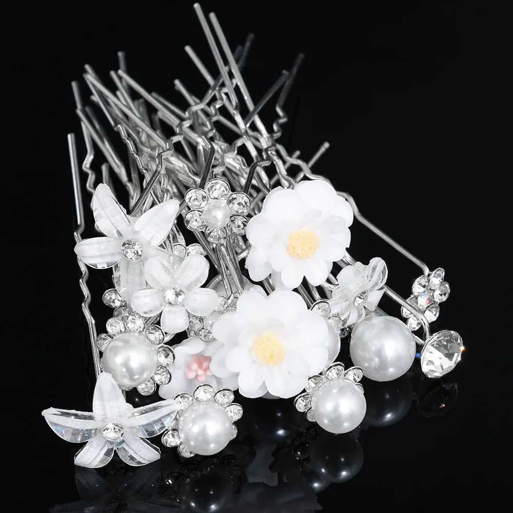 20 pieces/set bride pearl U-shaped hair comb fork elegant wedding crystal flower hair clip female hair clip jewelry accessories W241007