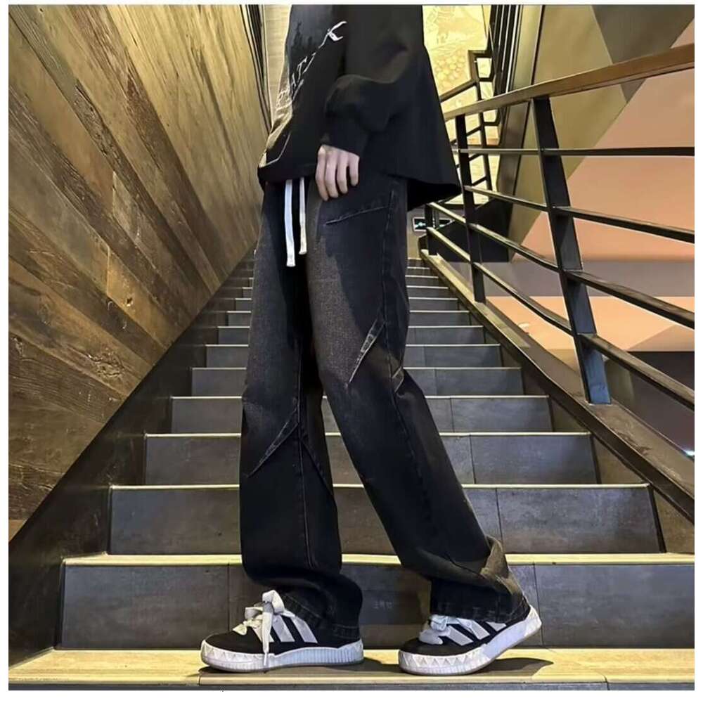 Hong Kong Trendy Men's Summer New 2024 Personalized Jeans Hip Hop Ins Trendy High Street Trendy Handsome Casual Pants Ba0