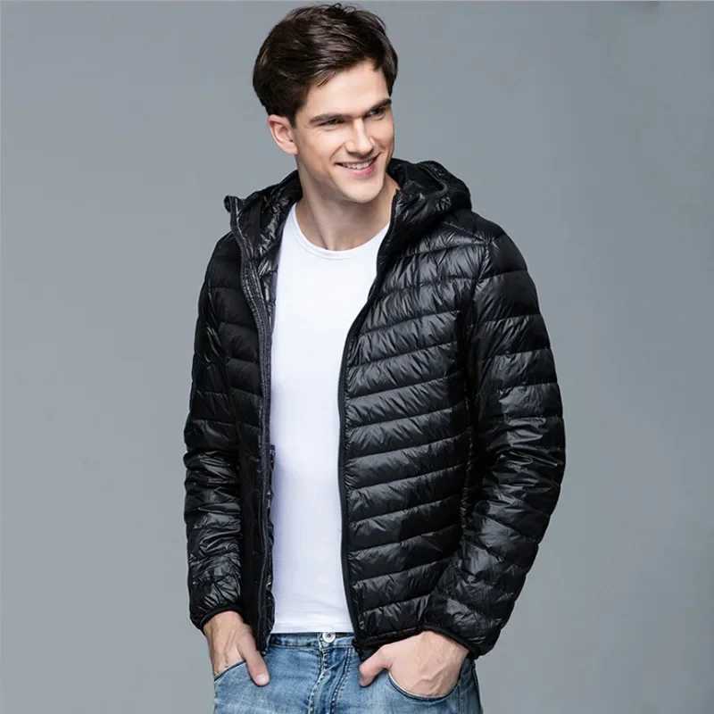 Ultra Light Down Jackets Mens 2024 Autumn Winter Coat Fashion Hooded 90% White Duck Down Jackets Male Coat Thin Slim Down ParkasXJ241008