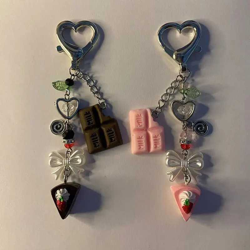 Handmade chocolate strawberry cake mobile phone ornaments food keychain y2kX241008