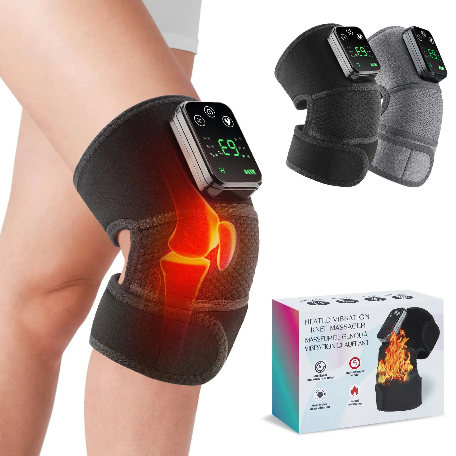 Thermal vibration knee massager with 3-level temperature control for arthritis shoulder support knee heater 241008