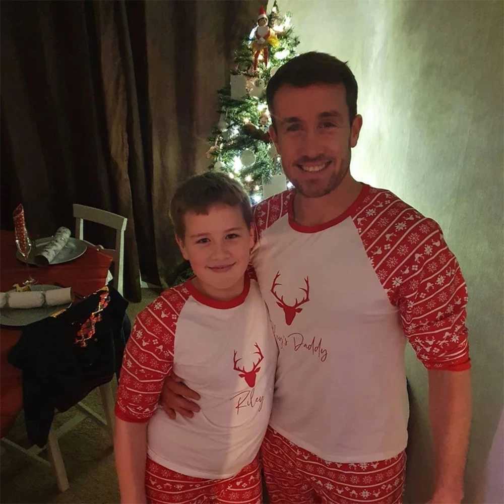 2024 Christmas Pajamas Family Match Long Sleeve Top+Pants Set Cotton Deer Clothing Christmas Tree Print Set W241008