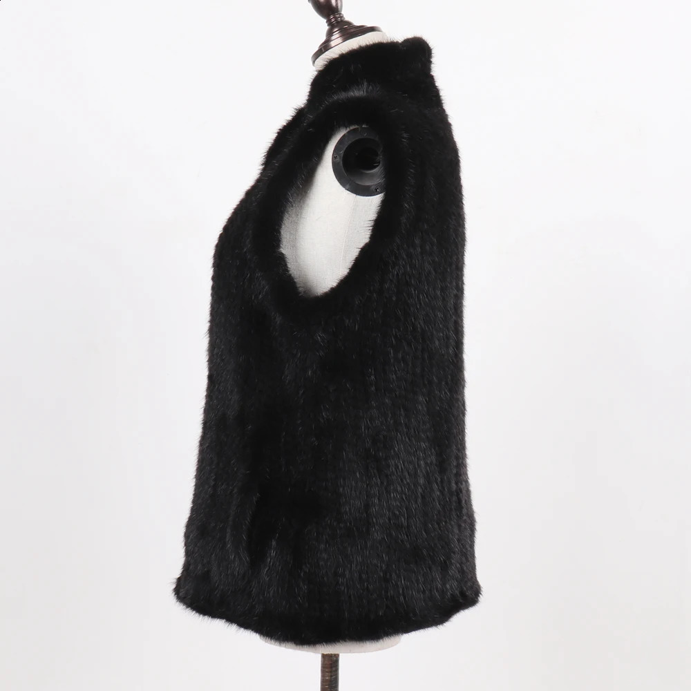 Womens Natural Warm Mink Vest Autumn Winter 100% Genuine Leather Sleeveless Jacket y 240929