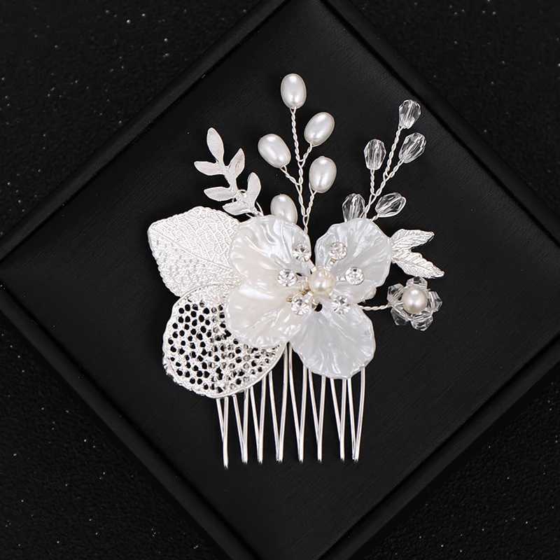 Gold or silver pearl flower leaves crystal hair comb clip strap suitable for female brides weddings bridal hair accessories jewelry comb gifts W241007