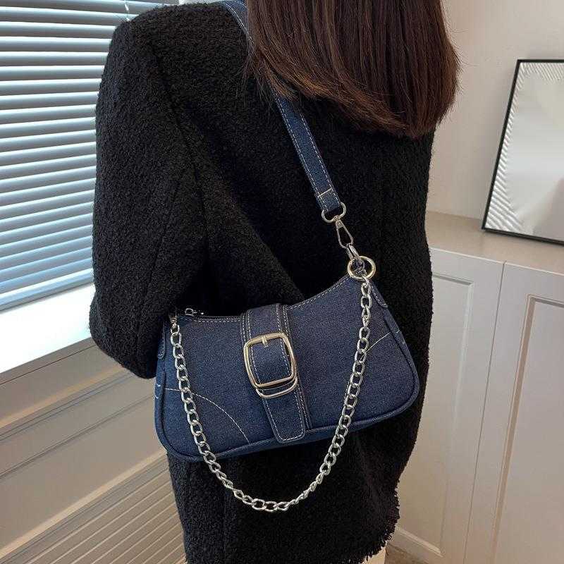 CMM High End Denim Small Bag for Women New Fashion Single Shoulder Crossbody Bag Chain Armpit Stick Bag