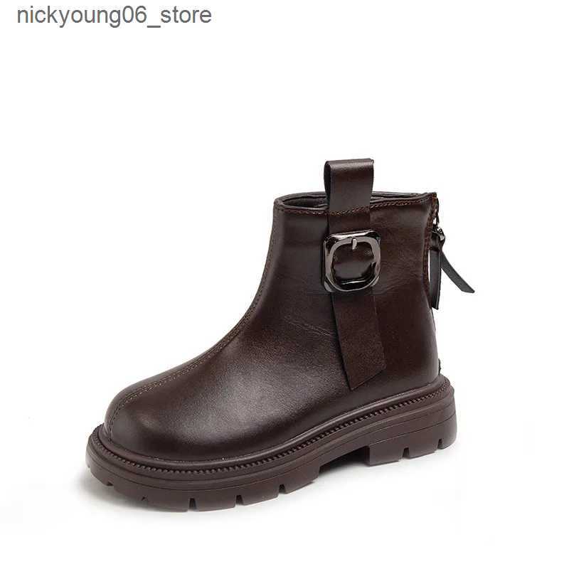 Boots Zapatos Nia Platform Plush Kid Boot Autumn/Winter British Leather Boot Zhongda Tong Girls Ankle Boot Warm Girl Boot Kids Shoes L240910