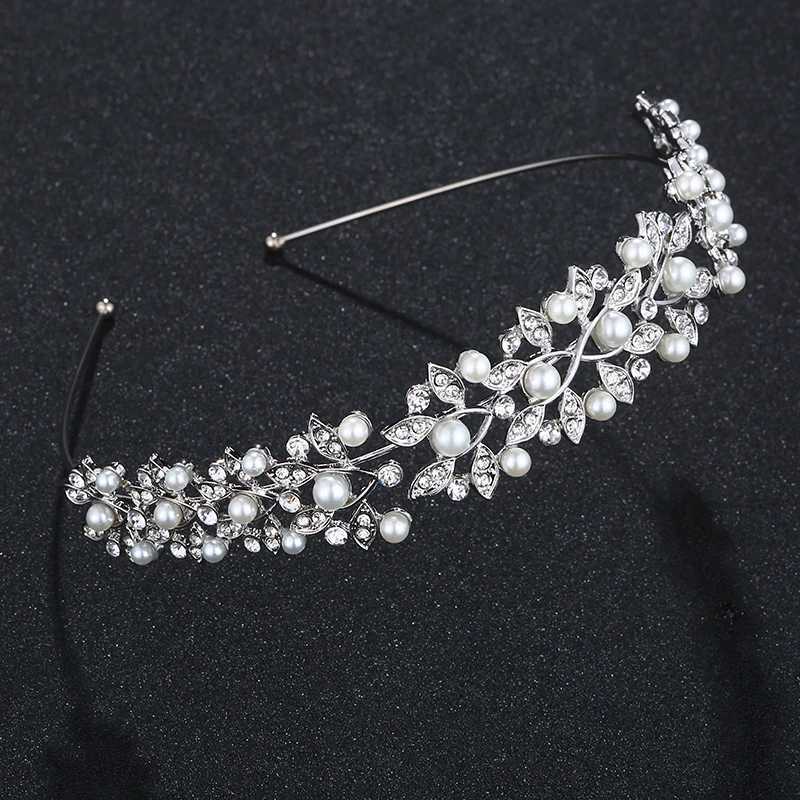 Silver Rhinestone Crown Ivory Pearl Retro Crystal Bridal Headpiece Bridal Headpiece W241007
