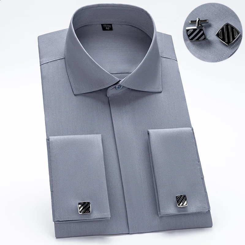 Windsor collar French cuffed dress fashionable mens long sleeved business formal shirt covered button up cufflinks shirt 241007