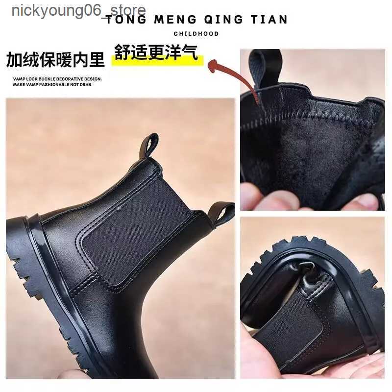 Boots Childrens shoes Quality leather British style boots Girls Ankle Boots Kids Comfortable Slip on Lug Sole Chelsea Booties L240910