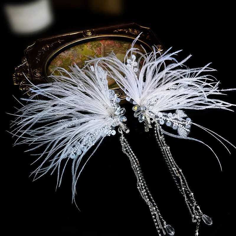 Deluxe crystal head with feather hair clip used for wedding and bridal hair accessories W241007