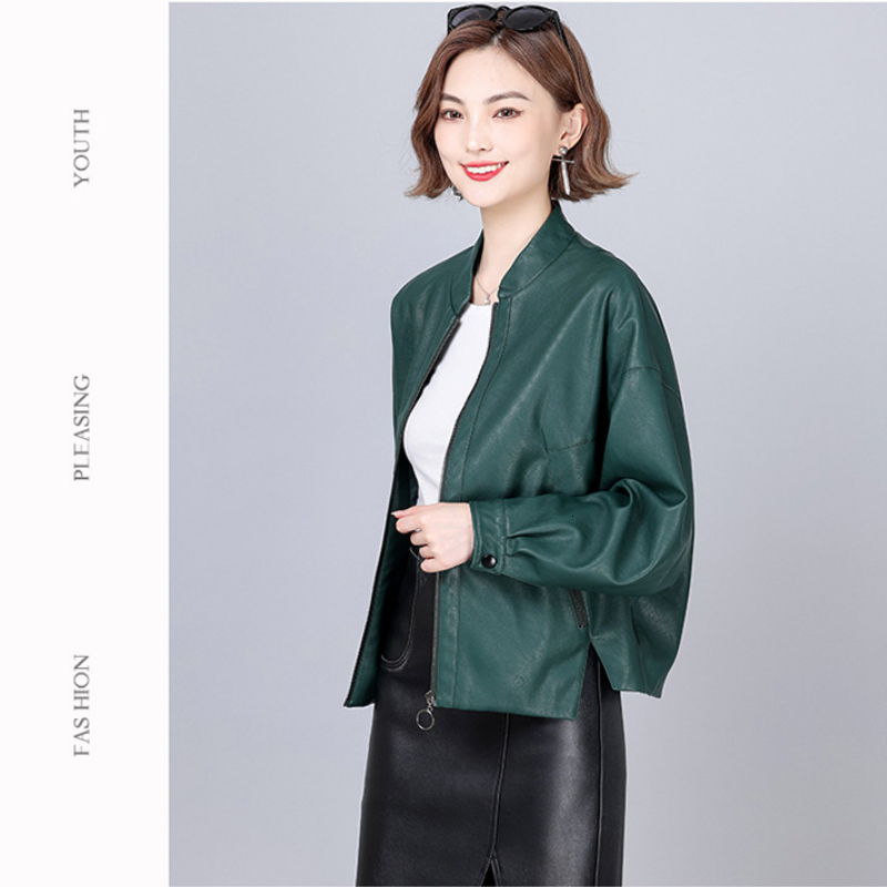 2023 Spring Genuine Leather Aviator Women Real O-Neck Womens Bomber Jacket Sheepskin Coat Long Sleeve New Outerwear 5Xl