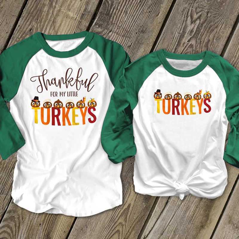 Thanksgiving shirt Mom and daughter clothes Christmas family matching Thank you T-shirt Trkiye baby girl top matching suit W241008