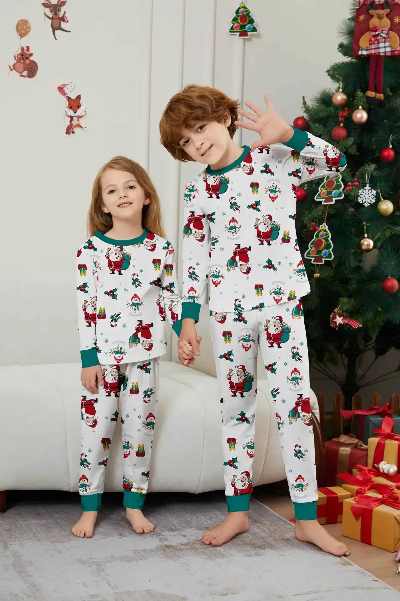 Christmas gifts adult and child matching clothing complete set of printing 2-piece set Christmas pajamas set cute and warm pajamas family appearance p