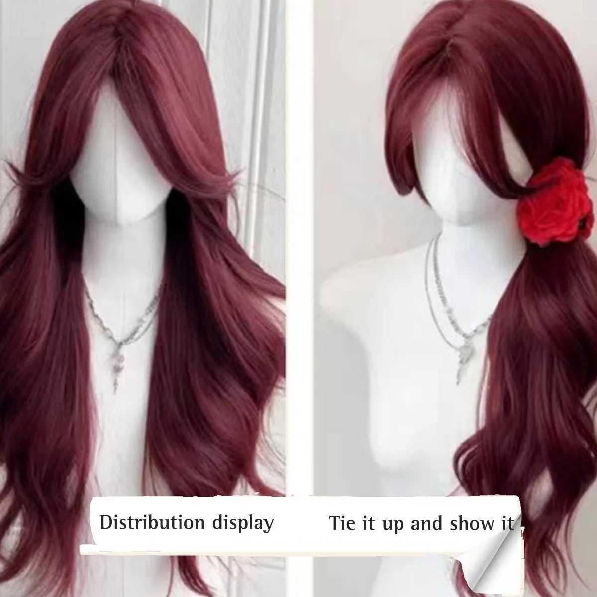 DIFEI Synthetic Mela red long curly wig women wine red heat-resistant big wavy natural curly fashion stylingXJ241008
