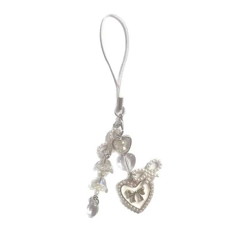 Handmade Lily of the Valley Beaded Phone Chain Bowknot Heart Lolita Fairy Tale Fairy Core KeychainX241008