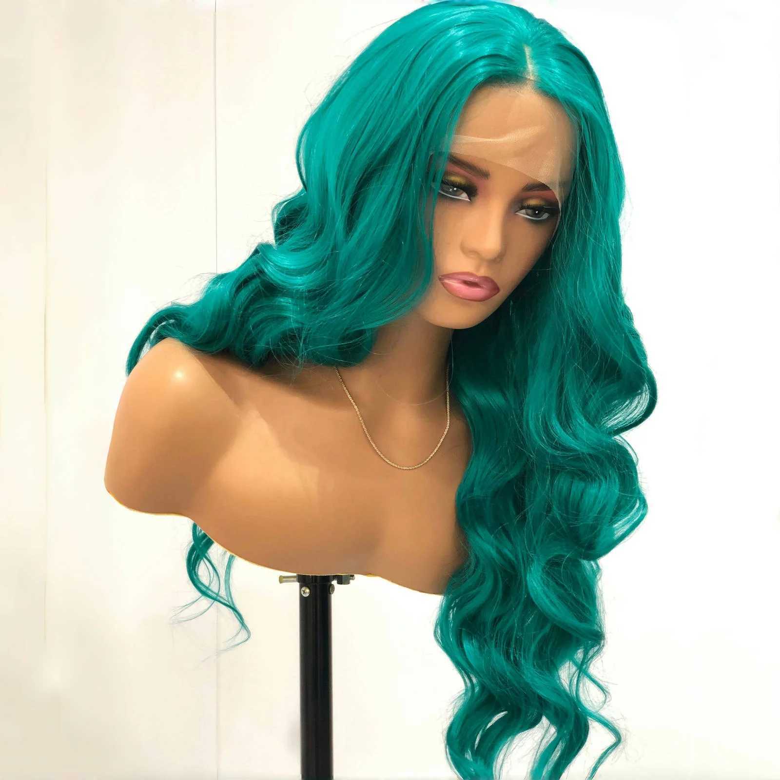 Teal Green Wig Synthetic Lace Wig Loose Body Wave Long Green Lace Front Wig Glueless Long Wavy Hair Frontal Lace Wigs for WomenXJ241008