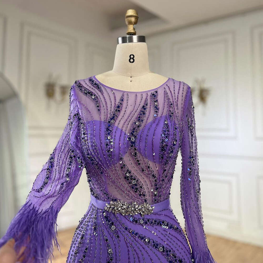 Serene Hill Elegant Mermaid Evening Dress Arabic Purple Beaded Feathers | Gown for Women's Wedding Party 2024 LA72367