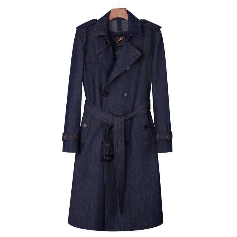 Denim Long Trench Coat Mens Over The Knee Double Breasted British Autumn And Winter Thickened Warm Retro Classic Mens Windbrea W250815