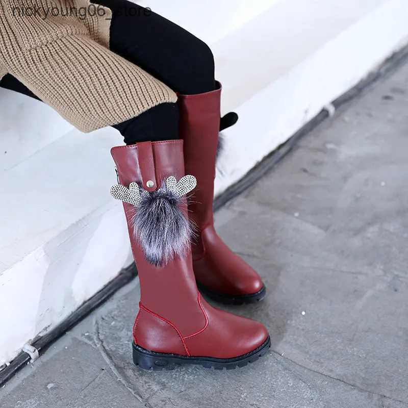 Boots Zapatillas Nia Plush Girl Boot Autumn Winter Fashion Kid Boot Soft Soled Long Boot Cartoon Leather Boot Princess Boot L240910